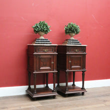 Load image into Gallery viewer, x SOLD A Pair of Antique French Oak Bedside Cabinet Side Table, Lamp Tables Marble Tops B11133