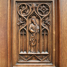 Load image into Gallery viewer, x SOLD Antique Belgium Gothic Sideboard, Sacrament Cabinet, 3 Door Drawer Church Chest B10862
