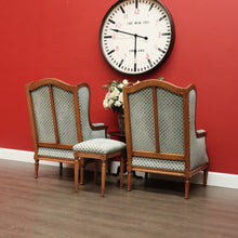 Load image into Gallery viewer, x SOLD Pair of French Wing Back Armchairs and Foot Stool, High Back Lounge Chairs Stool B10514