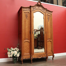 Load image into Gallery viewer, x SOLD Antique French Armoire 3 Door Wardrobe, Bevelled Mirror Door Linen 3 Keys B10301