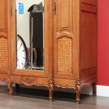 Load image into Gallery viewer, x SOLD Antique French Armoire 3 Door Wardrobe, Bevelled Mirror Door Linen 3 Keys B10301