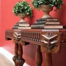 Load image into Gallery viewer, x SOLD French Pair of Oak Double Pedestal Carved Apron Hall Lamp Side or Bedside Tables B10694