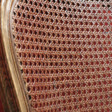 Load image into Gallery viewer, x SOLD Pair of Vintage French Oak and Cane Hall Chairs or Bedroom Chairs. Linen Fabric. B11267