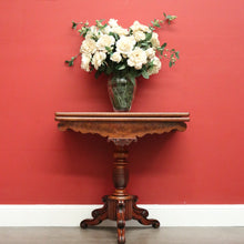 Load image into Gallery viewer, x SOLD Antique English Fold Over Card Table, Burr Walnut Leather Games Table Hall Table. B10344
