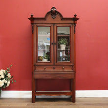 Load image into Gallery viewer, Antique Walnut 2 Door China Cabinet, Hall Cupboard, Bookcase with Drawer to Base B10970