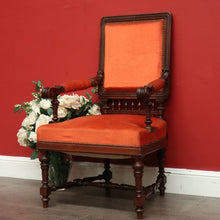 Load image into Gallery viewer, x SOLD Antique English Walnut Arm Chair, Office Chair, Desk or Hall Chair Velvet Fabric. B9714