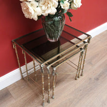 Load image into Gallery viewer, x SOLD Nesting Tables, Set of Three Vintage Italian Brass and Glass Faux Bamboo Tables B11236