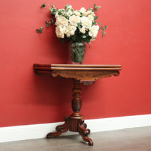 Load image into Gallery viewer, x SOLD Antique English Fold Over Card Table, Burr Walnut Leather Games Table Hall Table. B10344