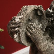 Load image into Gallery viewer, x SOLD French Cast Concrete Musical Putti Garden Ornament, Seated on a Sphere Plinth. B11284
