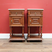 Load image into Gallery viewer, x SOLD Antique French Bedside Tables, Oak and Marble Lamp Table, Lamp Bedside Cabinets B11130