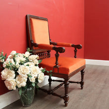 Load image into Gallery viewer, x SOLD Antique English Walnut Arm Chair, Office Chair, Desk or Hall Chair Velvet Fabric. B9714