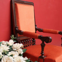 Load image into Gallery viewer, x SOLD Antique English Walnut Arm Chair, Office Chair, Desk or Hall Chair Velvet Fabric. B9714