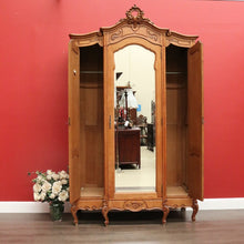 Load image into Gallery viewer, x SOLD Antique French Armoire 3 Door Wardrobe, Bevelled Mirror Door Linen 3 Keys B10301