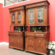 Load image into Gallery viewer, x SOLD Pair of Antique French Oak 2 Height Cabinets, Bookcases, Sideboards Etched Glass B10508