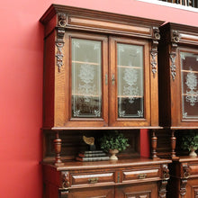 Load image into Gallery viewer, x SOLD Pair of Antique French Oak 2 Height Cabinets, Bookcases, Sideboards Etched Glass B10508