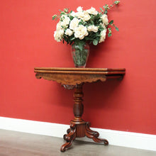 Load image into Gallery viewer, x SOLD Antique English Fold Over Card Table, Burr Walnut Leather Games Table Hall Table. B10344