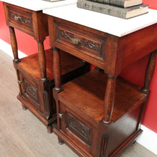 Load image into Gallery viewer, x SOLD Pair of French Bedside Tables, Antique French Oak and Marble Lamp Table Bedsides B10150
