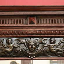 Load image into Gallery viewer, x SOLD Antique Oak and Pressed Brass Wall Mirror, Antique French Cupid Bevelled Mirror. B10417