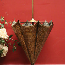 Load image into Gallery viewer, x SOLD Antique French Pressed Brass Umbrella-Shaped Umbrella Holder, Dog Head Handle. B11274