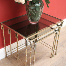 Load image into Gallery viewer, x SOLD Nesting Tables, Set of Three Vintage Italian Brass and Glass Faux Bamboo Tables B11236