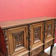 Load image into Gallery viewer, x SOLD Antique Belgium Gothic Sideboard, Sacrament Cabinet, 3 Door Drawer Church Chest B10862