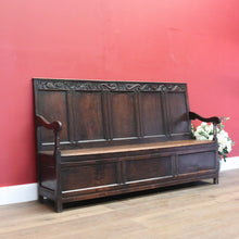 Load image into Gallery viewer, x SOLD Antique Norwegian Country Farmhouse Oak Hall Settle, Bench Chair, Hall Seat B10911