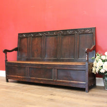 Load image into Gallery viewer, x SOLD Antique Norwegian Country Farmhouse Oak Hall Settle, Bench Chair, Hall Seat B10911