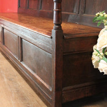 Load image into Gallery viewer, x SOLD Antique Norwegian Country Farmhouse Oak Hall Settle, Bench Chair, Hall Seat B10911