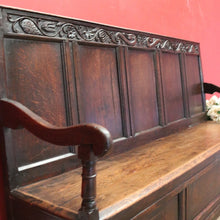 Load image into Gallery viewer, x SOLD Antique Norwegian Country Farmhouse Oak Hall Settle, Bench Chair, Hall Seat B10911