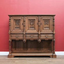 Load image into Gallery viewer, x SOLD Antique Belgium Gothic Sideboard, Sacrament Cabinet, 3 Door Drawer Church Chest B10862