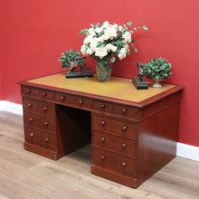 Load image into Gallery viewer, x SOLD Antique Australian Cedar and Leather Office Desk, 9 Drawer Office Study Desk B10731