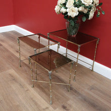 Load image into Gallery viewer, x SOLD Nesting Tables, Set of Three Vintage Italian Brass and Glass Faux Bamboo Tables B11236
