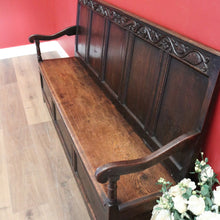 Load image into Gallery viewer, x SOLD Antique Norwegian Country Farmhouse Oak Hall Settle, Bench Chair, Hall Seat B10911