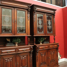 Load image into Gallery viewer, x SOLD Pair of Antique French Oak 2 Height Cabinets, Bookcases, Sideboards Etched Glass B10508