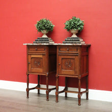 Load image into Gallery viewer, x SOLD Bedside Tables, Antique French Oak Bedsides, Lamp Cabinet Hall Tables Marble Top B10487