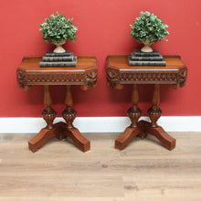 Load image into Gallery viewer, x SOLD French Pair of Oak Double Pedestal Carved Apron Hall Lamp Side or Bedside Tables B10694