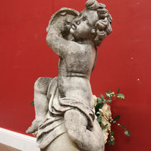 Load image into Gallery viewer, x SOLD French Cast Concrete Musical Putti Garden Ornament, Seated on a Sphere Plinth. B11284
