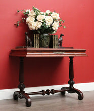 Load image into Gallery viewer, x SOLD Antique English Walnut, Leather and Brass Gallery Single Drawer Hall Table Desk Lamp Table. B8278