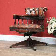 Load image into Gallery viewer, x SOLD Vintage Leather and Mahogany Office Chair, Button Back, Seat and Armrest Chair. B11293