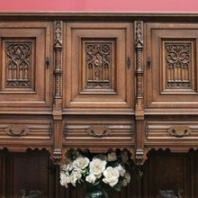 Load image into Gallery viewer, x SOLD Antique Belgium Gothic Sideboard, Sacrament Cabinet, 3 Door Drawer Church Chest B10862