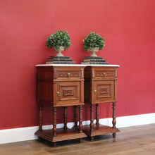 Load image into Gallery viewer, x SOLD Antique French Bedside Tables, Oak and Marble Lamp Table, Lamp Bedside Cabinets B11130