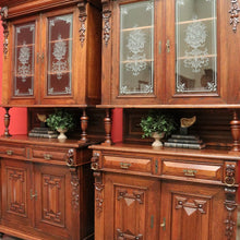 Load image into Gallery viewer, x SOLD Pair of Antique French Oak 2 Height Cabinets, Bookcases, Sideboards Etched Glass B10508
