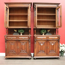 Load image into Gallery viewer, x SOLD Pair of Antique French Oak 2 Height Cabinets, Bookcases, Sideboards Etched Glass B10508