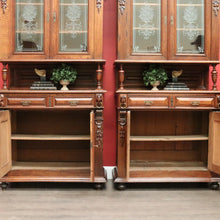 Load image into Gallery viewer, x SOLD Pair of Antique French Oak 2 Height Cabinets, Bookcases, Sideboards Etched Glass B10508