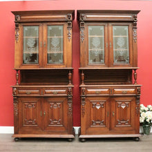 Load image into Gallery viewer, x SOLD Pair of Antique French Oak 2 Height Cabinets, Bookcases, Sideboards Etched Glass B10508