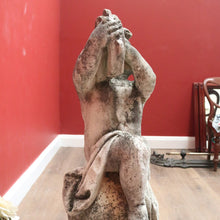 Load image into Gallery viewer, x SOLD French Cast Concrete Musical Putti Garden Ornament, Seated on a Sphere Plinth. B11284