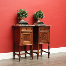 Load image into Gallery viewer, x SOLD Bedside Tables, Antique French Oak Bedsides, Lamp Cabinet Hall Tables Marble Top B10487