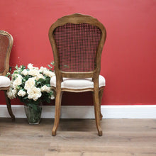 Load image into Gallery viewer, x SOLD Pair of Vintage French Oak and Cane Hall Chairs or Bedroom Chairs. Linen Fabric. B11267