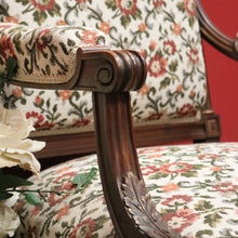 Load image into Gallery viewer, x SOLD Pair of Antique French Chairs, Armchairs, Walnut Gilt Frame Rust Amber Flowers B11187