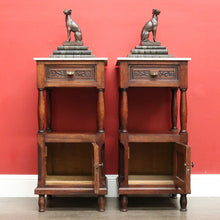 Load image into Gallery viewer, x SOLD Pair of French Bedside Tables, Antique French Oak and Marble Lamp Table Bedsides B10150